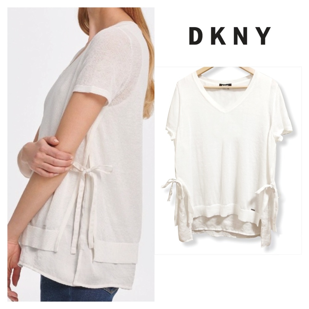 NWOT 🦋 DKNY V-Neck sweater w/side ties | Large - Picture 5 of 13